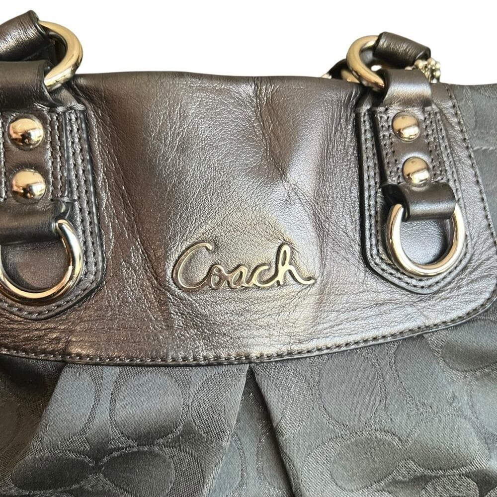 Coach Ashley Signature Metallic Charcoal Satchel Two-Way - Picture 4 of 12